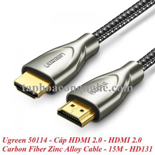 Ugreen 50114 15M màu Đen Cáp tín hiệu HDMI chuẩn 2.0 dây bọc lưới đầu hợp kim cao cấp HD131 30050114